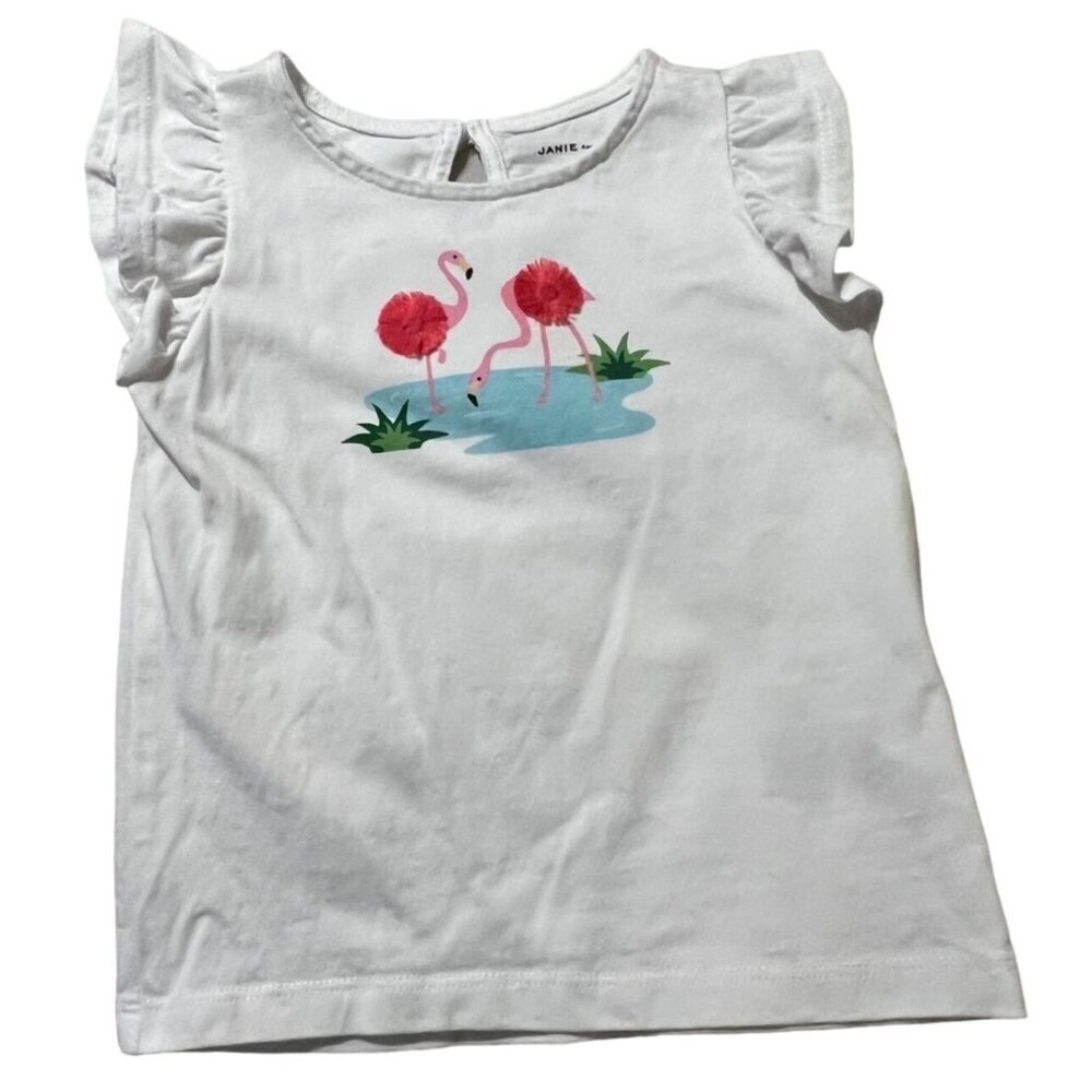 Janie and Jack FLAMINGO RUFFLE SLEEVE TEE Shirt Girl's Size 3 Like New condition